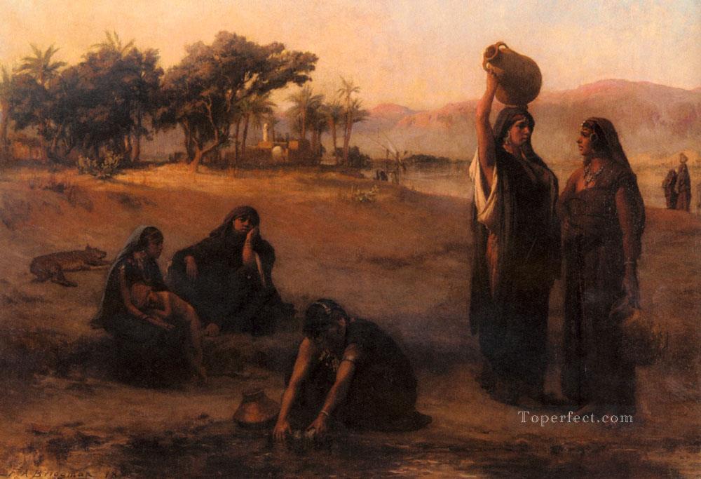 ナイル川から水を汲む女性たち アラビア語 フレデリック・アーサー・ブリッジマン油絵